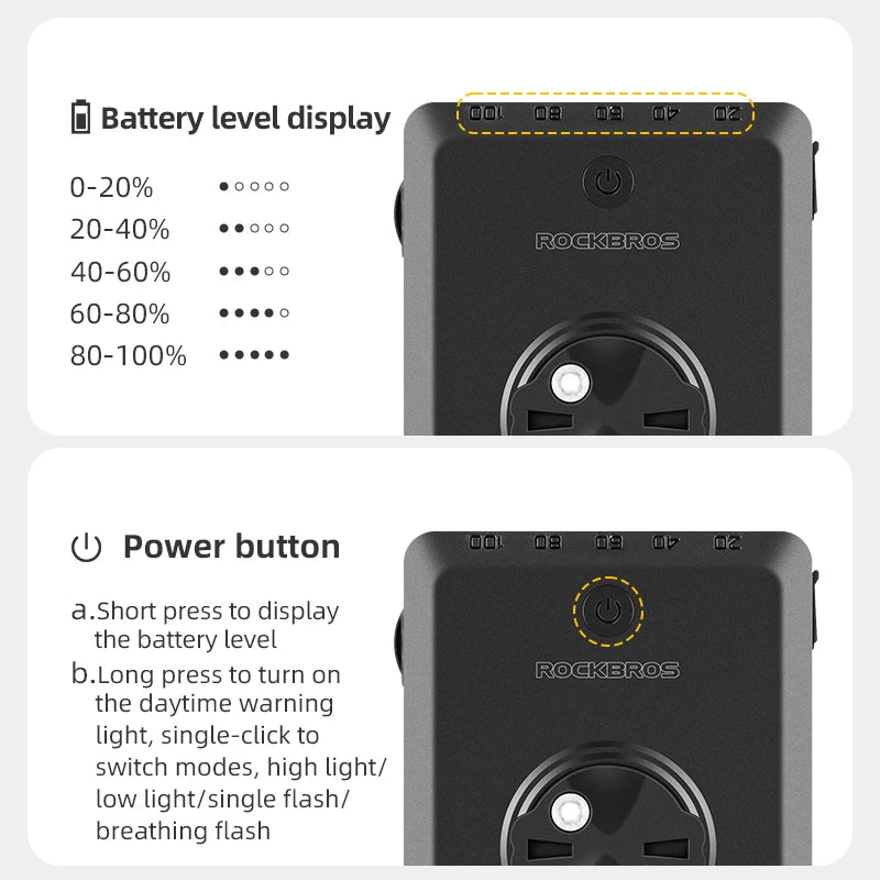 SolarCharge 5000 - Farol de bicicleta e PowerBank 2 em 1 -  ROCKBROS®